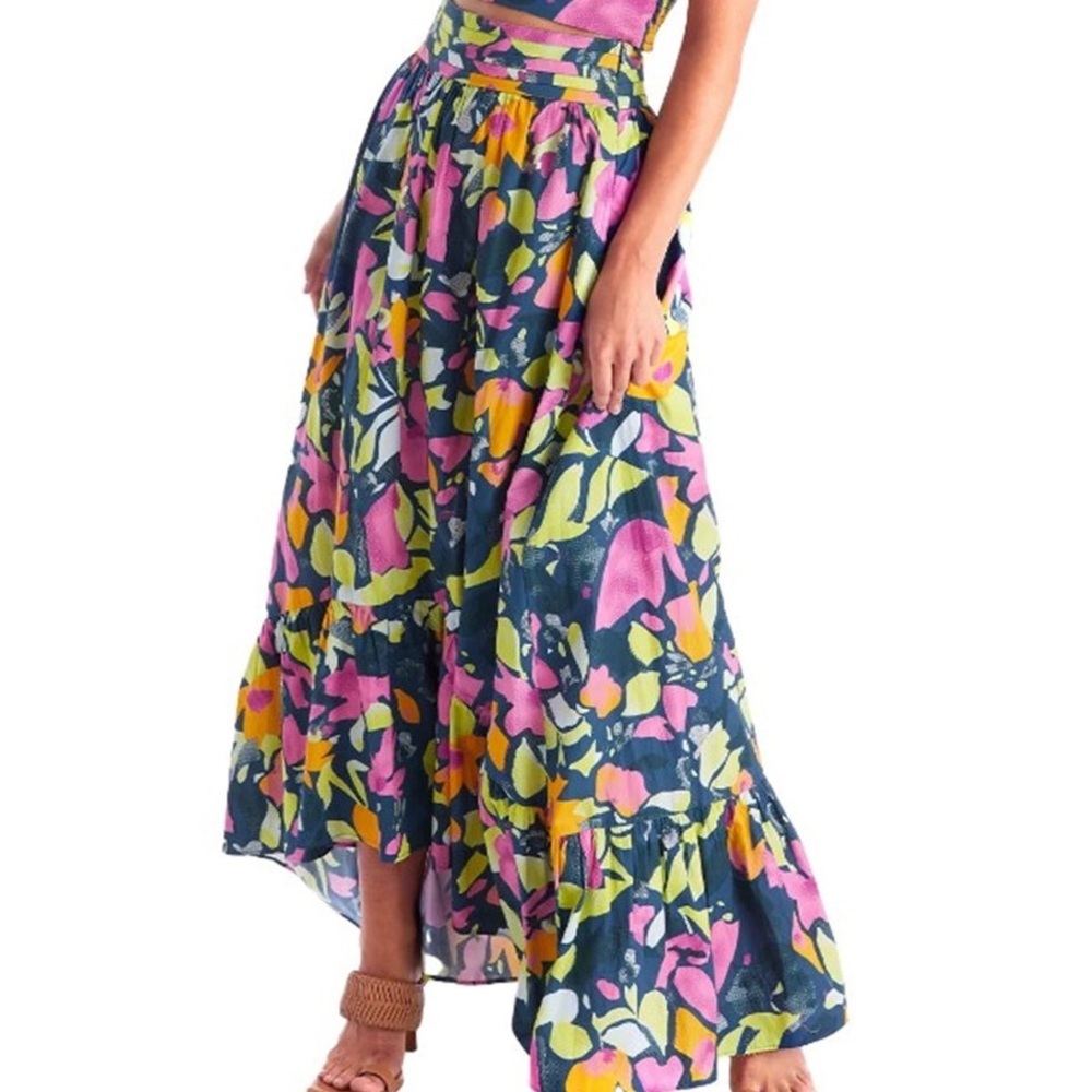 Maxi Floral Print Skirt in Navy, Pink & Yellow